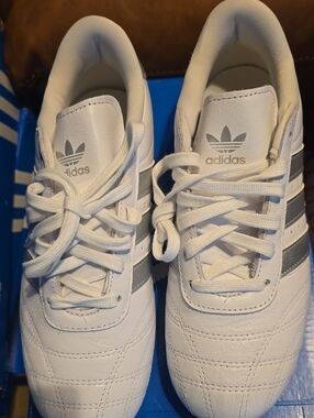 adidas White Sneakers with Silver Three-Stripes